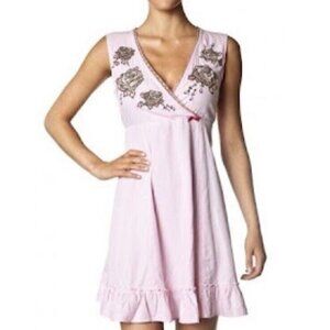 Odd Molly Anthropologie Pink Embroidered Mini Tunic Dress Babydoll Small Preppy